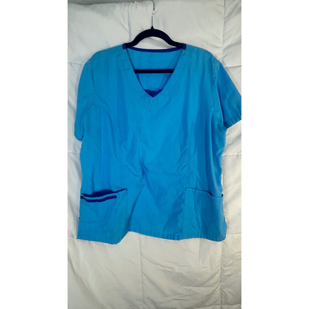 UA626C Turoy Blue V Neck Scrub Top Short Sleeve Pockets RN 134261‎